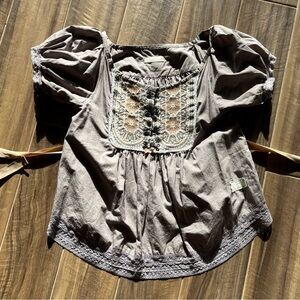 Odd Molly Embroidered Puff Sleeve Blouse - Taupe